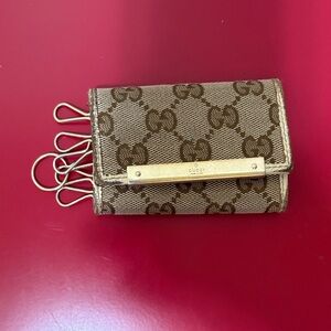 Gucci Beige and Brown Monogram Key Holder